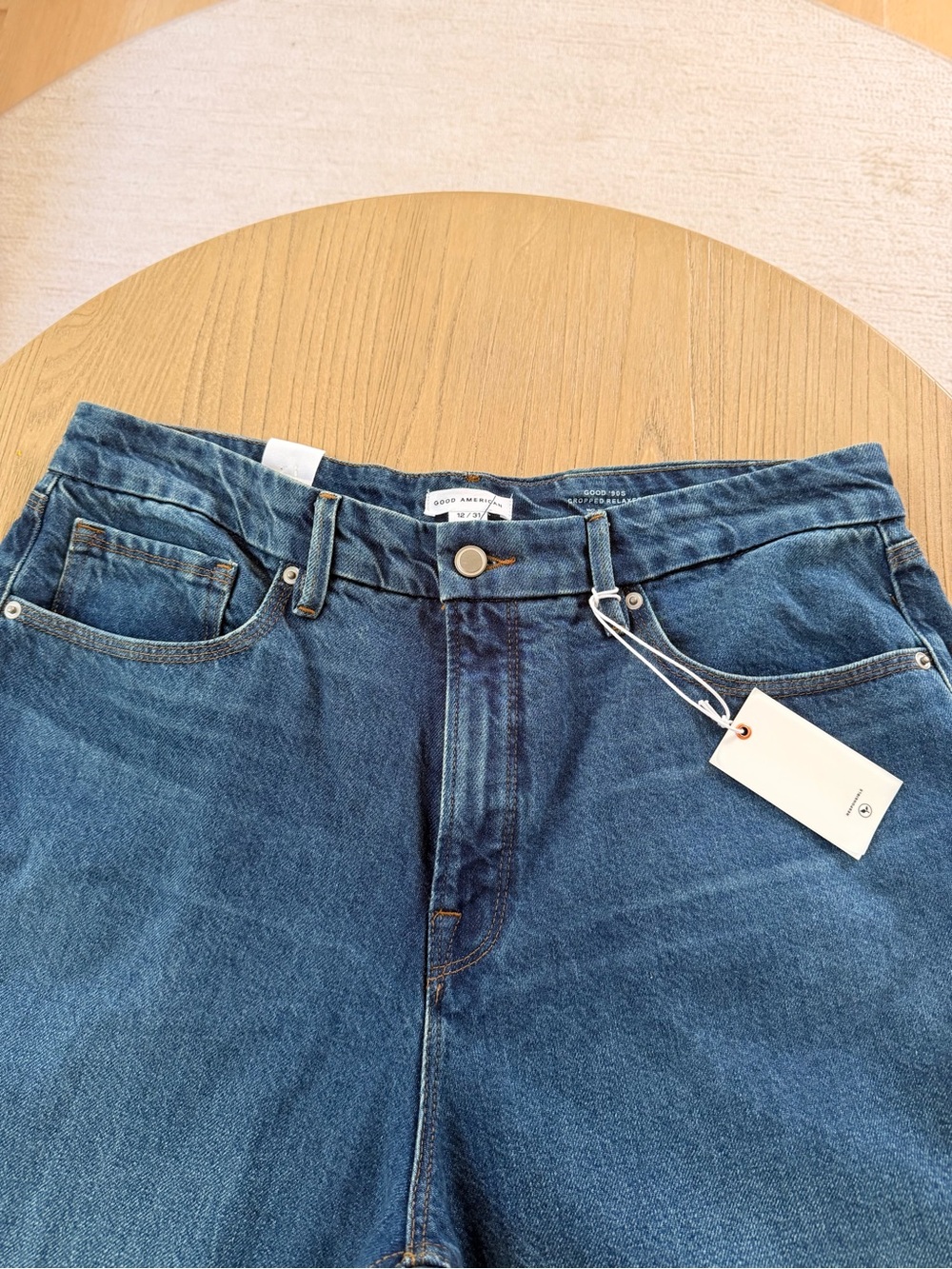 Good American Good 90s Cropped Relaxed Jeans In Dark Blue NWT Size 12 - Picture 7 of 11